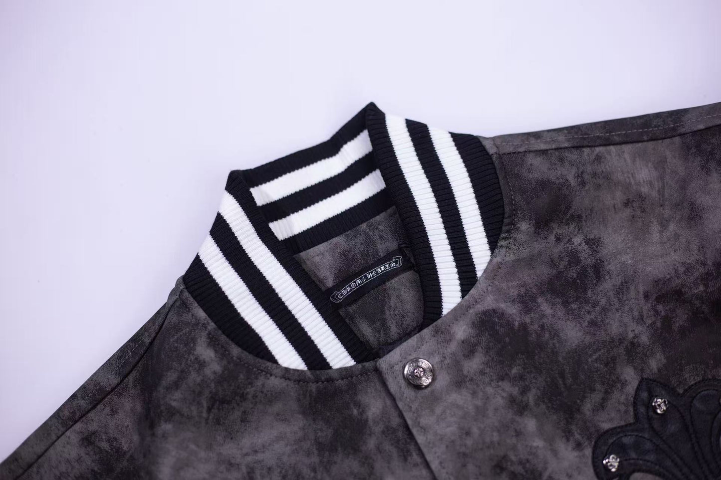 Chrome Hearts Fleur-de-lis Patch Varsity Jacke - Grau Tie-dye Oberbekleidung A5588