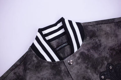 Chrome Hearts Fleur-de-lis Patch Varsity Jacke - Grau Tie-dye Oberbekleidung A5588