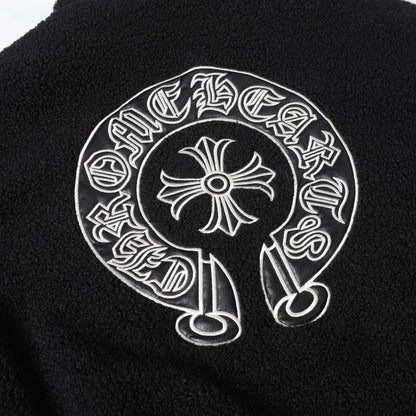Chrome Hearts Horseshoe Bestickte Sherpa Jacke - Schwarz Cremefarbener Gothic Mantel 825
