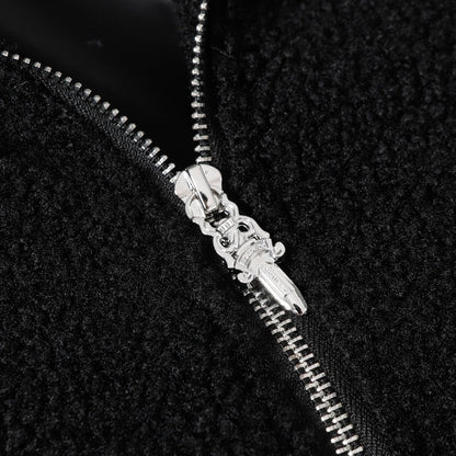 Chrome Hearts Horseshoe Bestickte Sherpa Jacke - Schwarz Cremefarbener Gothic Mantel 825