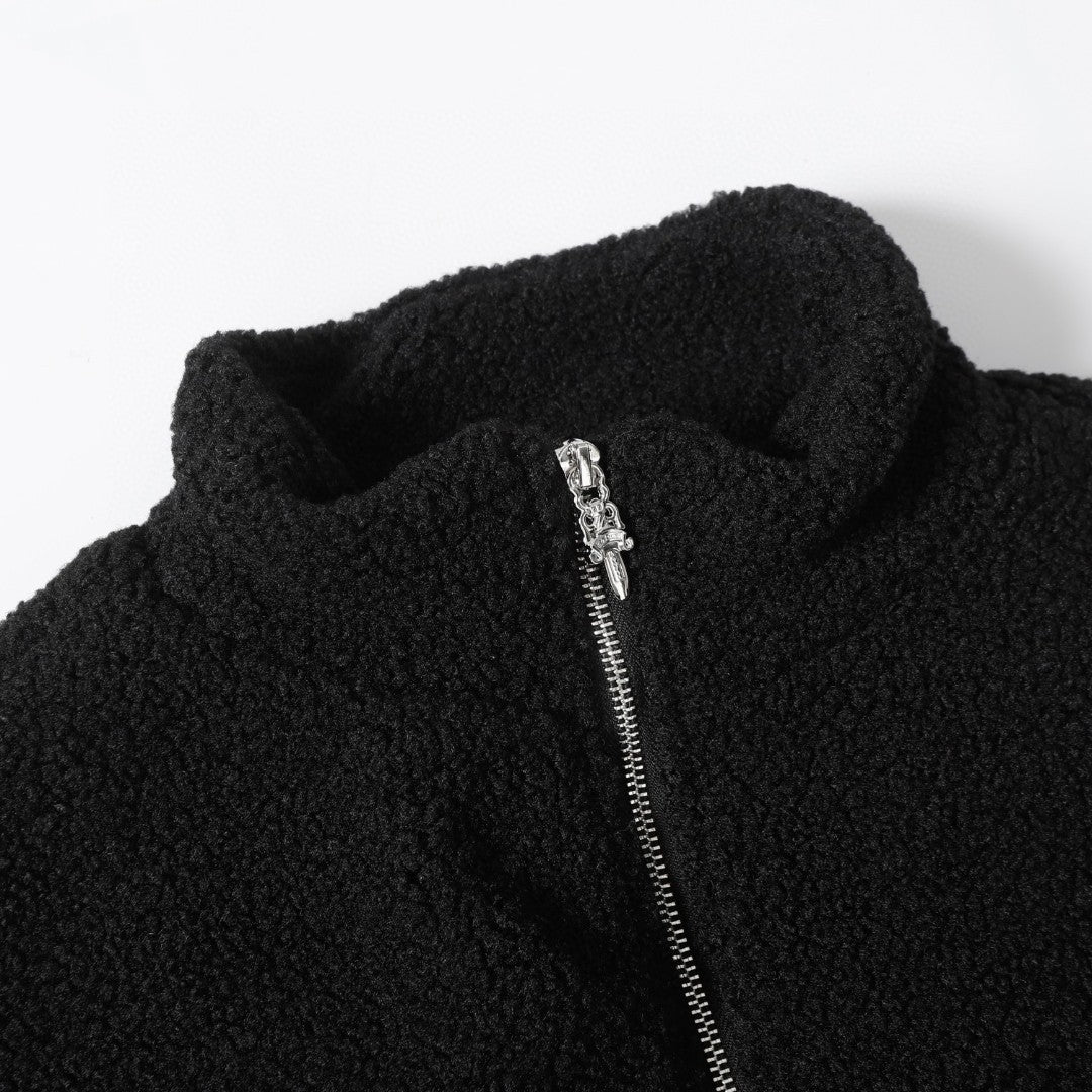 Chrome Hearts Horseshoe Bestickte Sherpa Jacke - Schwarz Cremefarbener Gothic Mantel 825