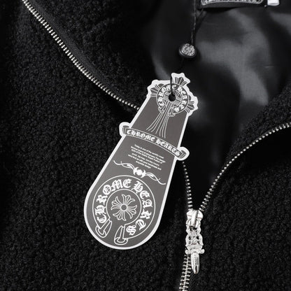 Chrome Hearts Horseshoe Bestickte Sherpa Jacke - Schwarz Cremefarbener Gothic Mantel 825
