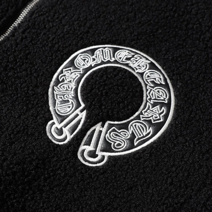 Chrome Hearts Horseshoe Bestickte Sherpa Jacke - Schwarz Cremefarbener Gothic Mantel 825