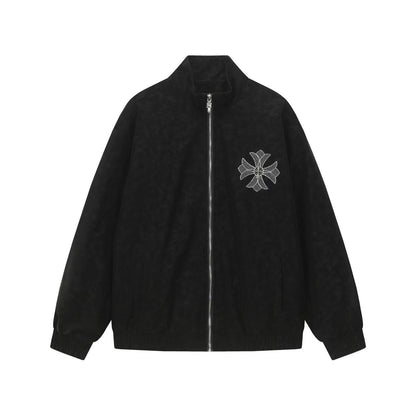 Chrome Hearts Hufeisenkreuz-Jacke - Schwarz Street Bestickter Mantel 8800