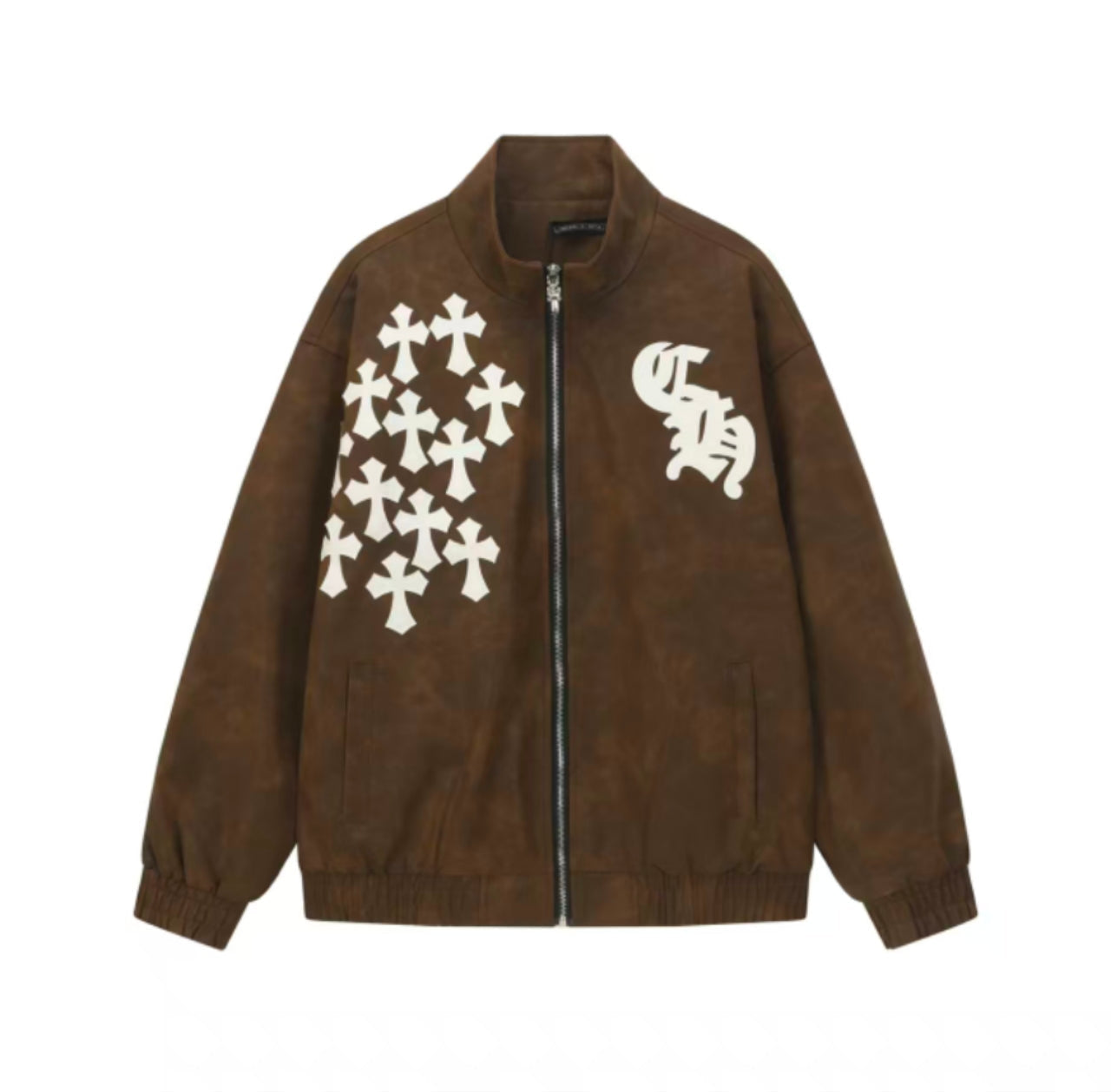 Veste en daim à croix Chrome Hearts - Vêtement d'extérieur streetwear gothique marron 8833