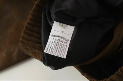 Veste en daim à croix Chrome Hearts - Vêtement d'extérieur streetwear gothique marron 8833