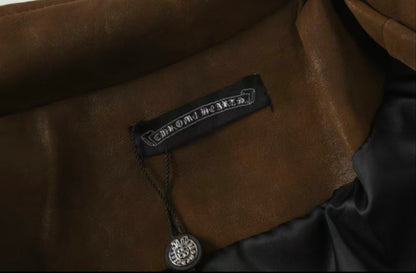 Veste en daim à croix Chrome Hearts - Vêtement d'extérieur streetwear gothique marron 8833