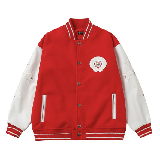 Blouson Teddy Chrome Hearts Red Cross - Manteau de Baseball Street Goth Manches Blanches D68