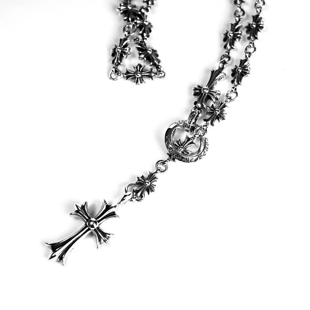 Chrome Hearts KREUZ- UND BABYFAT-ANHÄNGER MIT TINY E CH PLUS KETTE MIT KREIDESTEINEN