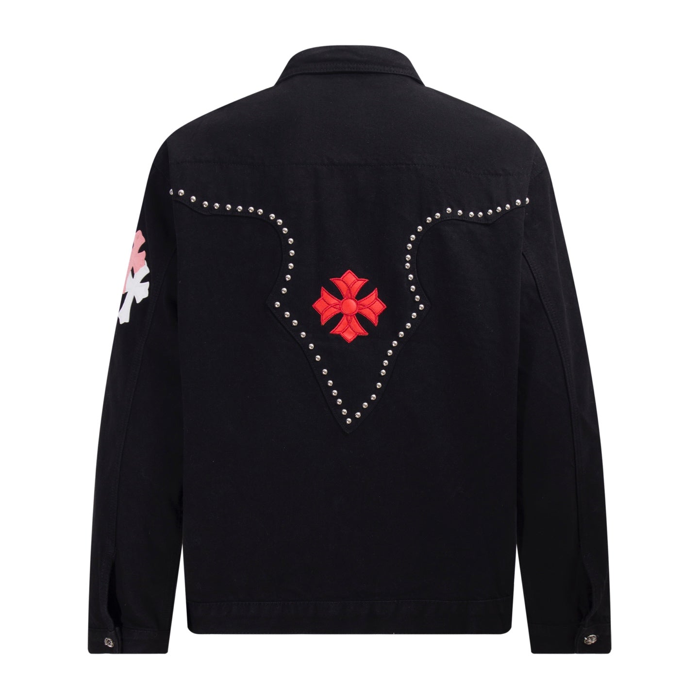 Chrome Hearts Multi Cross Studded Denimjacke – Schwarzer Gothic Streetwear Mantel H49