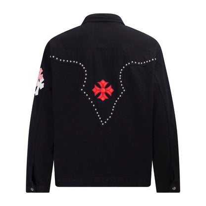 Chrome Hearts Multi Cross Studded Denimjacke – Schwarzer Gothic Streetwear Mantel H49