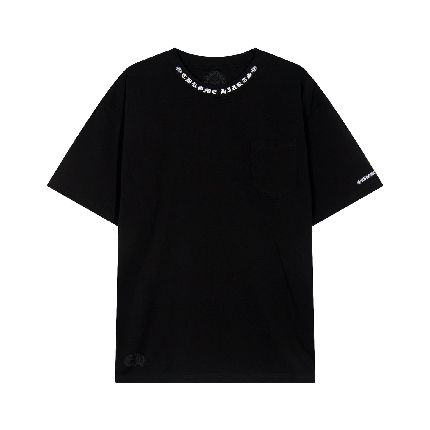 T-shirt Chrome Hearts à lettres imprimées sanskrit sur la poche et le col TB02