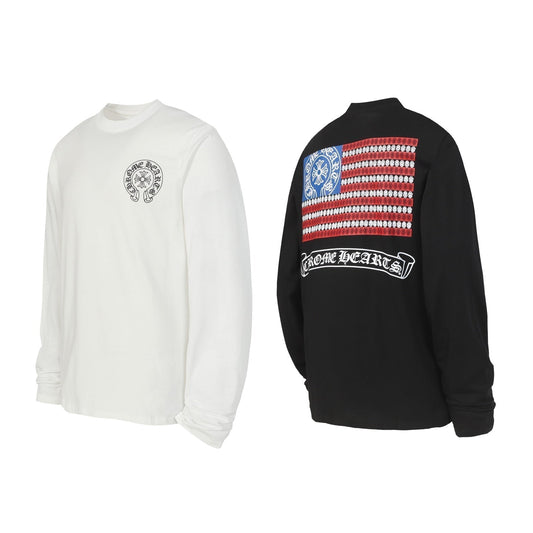 T-shirt Chrome Hearts Logo Flag manches longues - Noir Blanc Gothique Street K2126