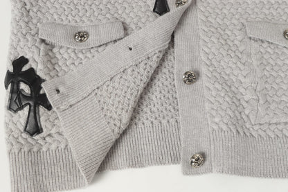 Chrome Hearts Gothic Cross Knit Cardigan - Black Grey Streetwear Jacket 904