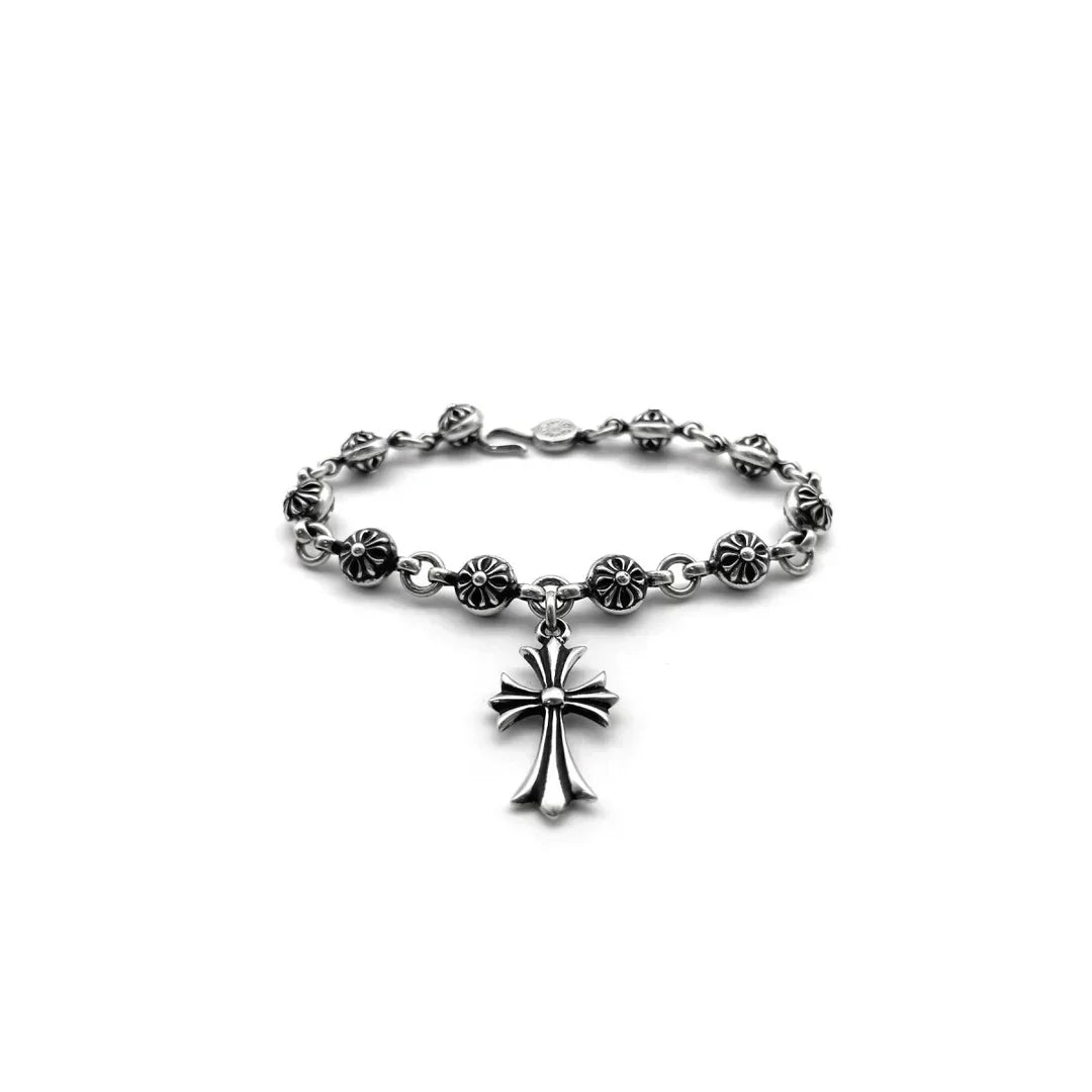 Chrome Hearts Silbernes Kreuz Kugel Tiny E Armband