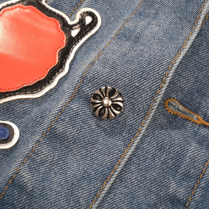 Chrome Hearts Patchwork Jeansjacke – Vintage Blue Gothic Street Jacke 0789