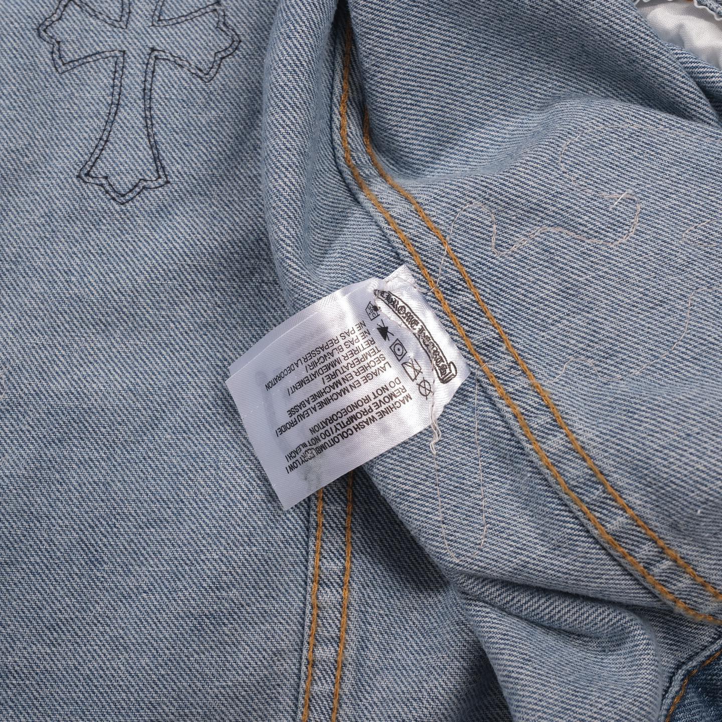 Chrome Hearts Patchwork Jeansjacke – Vintage Blue Gothic Street Jacke 0789