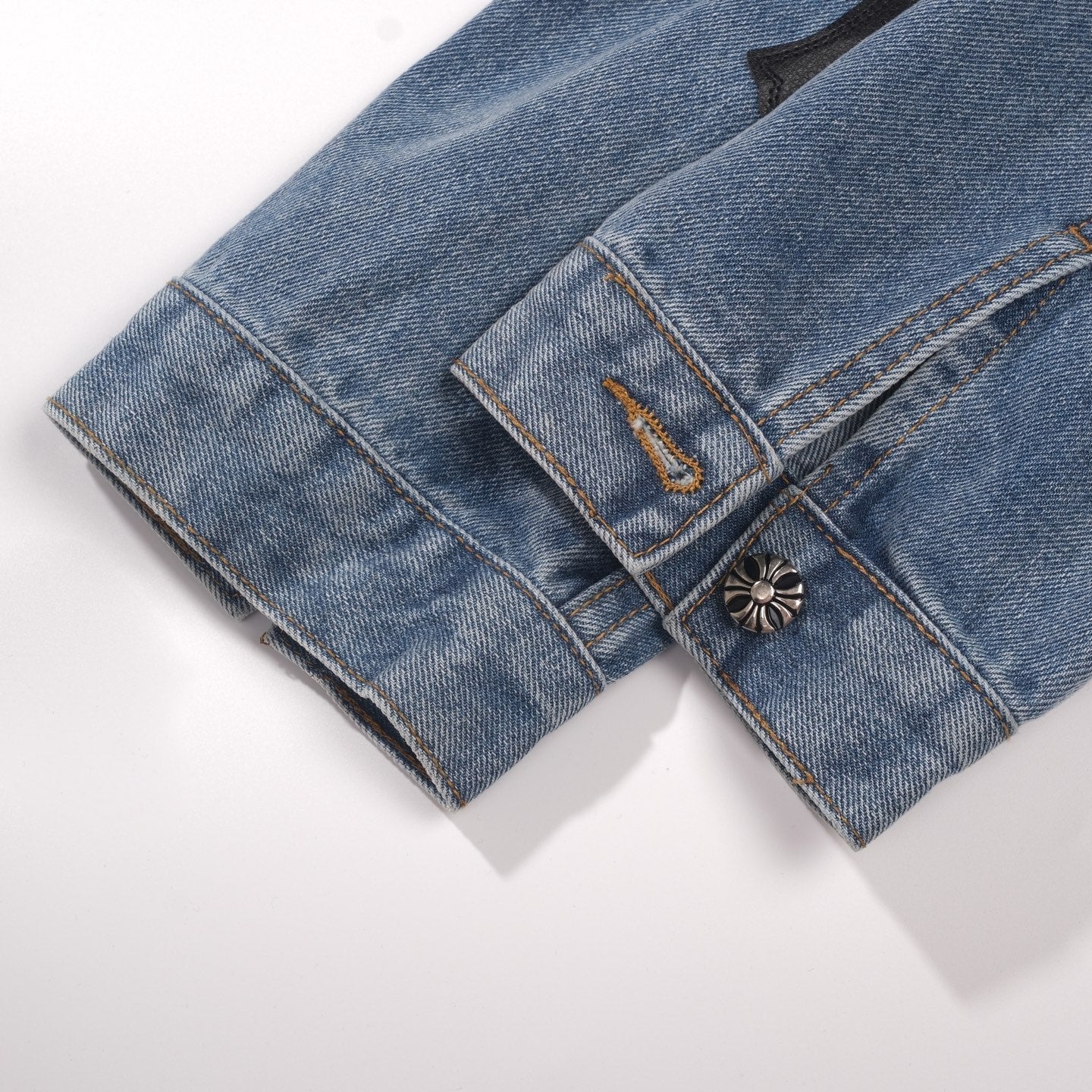 Chrome Hearts Patchwork Jeansjacke – Vintage Blue Gothic Street Jacke 0789