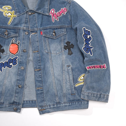 Chrome Hearts Patchwork Jeansjacke – Vintage Blue Gothic Street Jacke 0789