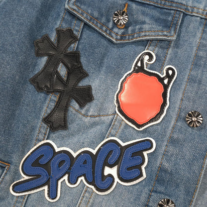 Chrome Hearts Patchwork Jeansjacke – Vintage Blue Gothic Street Jacke 0789
