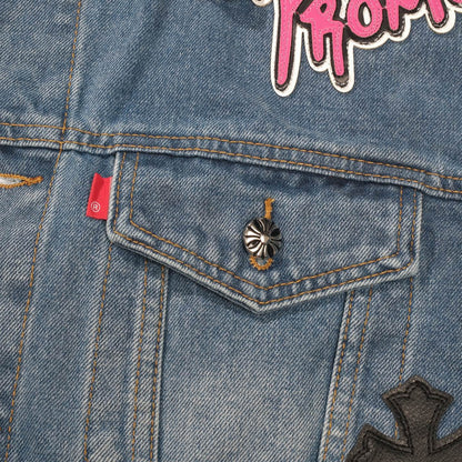 Chrome Hearts Patchwork Jeansjacke – Vintage Blue Gothic Street Jacke 0789