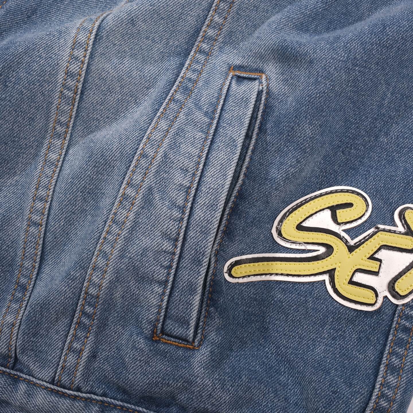 Chrome Hearts Patchwork Jeansjacke – Vintage Blue Gothic Street Jacke 0789