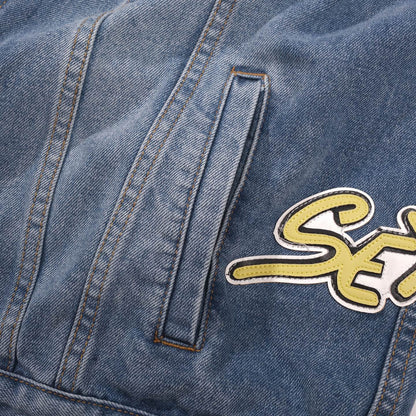 Chrome Hearts Patchwork Jeansjacke – Vintage Blue Gothic Street Jacke 0789
