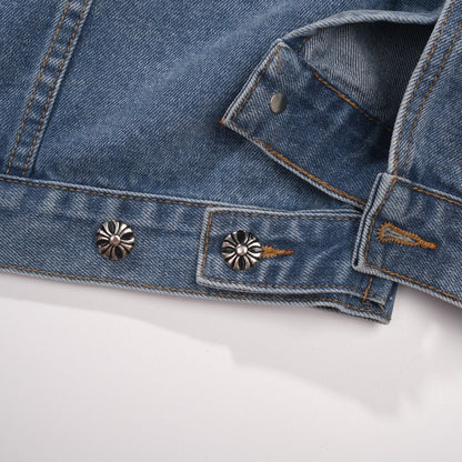 Chrome Hearts Patchwork Jeansjacke – Vintage Blue Gothic Street Jacke 0789